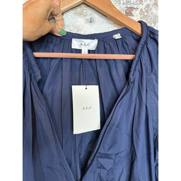A.L.C. Odin Poplin Midi Asymmetric Cotton Dress Maritime Navy Blue Size 8 NWT - Picture 11 of 15